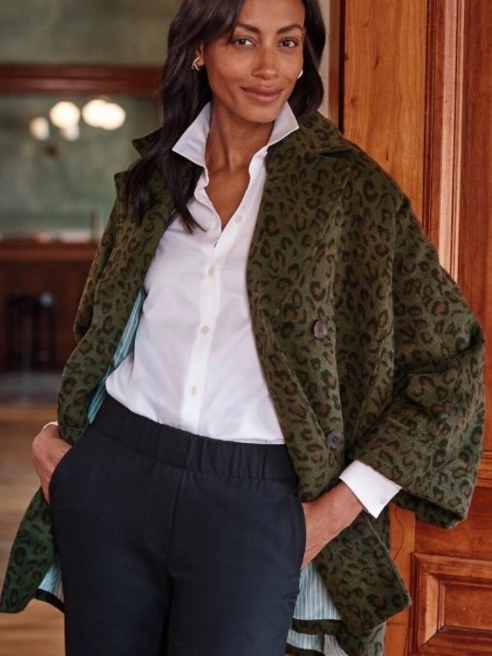 J JIII XL 2X 3X NWOT LEOPARD COCOON Olive Wool Blend COAT Rare Retailed $249